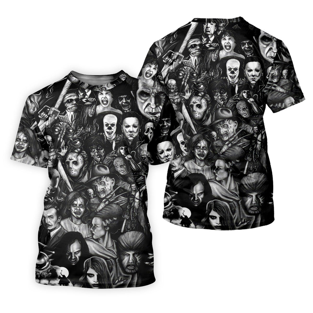 Classic Horror Characters Black And White Golf Polo, Dark Vibe Polo Shirts For Men, Halloween Golf Shirt SH818