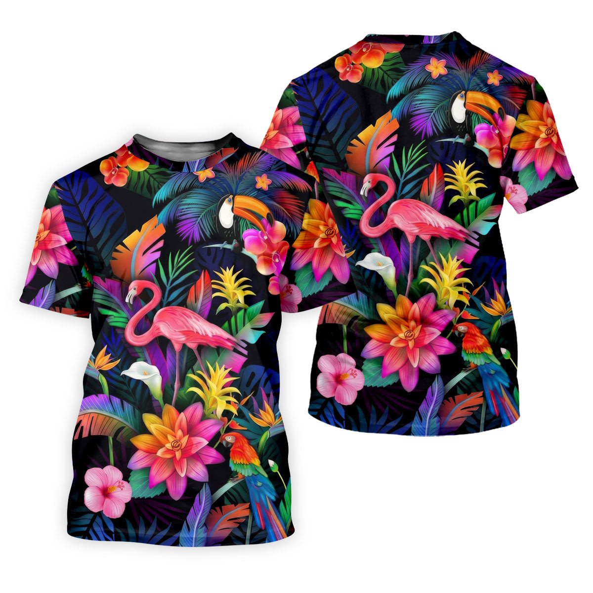 Colorful Tropical Birds And Flamingo Golf Shirt, Mens Golf Polo, Printed Golf Shirts SH818