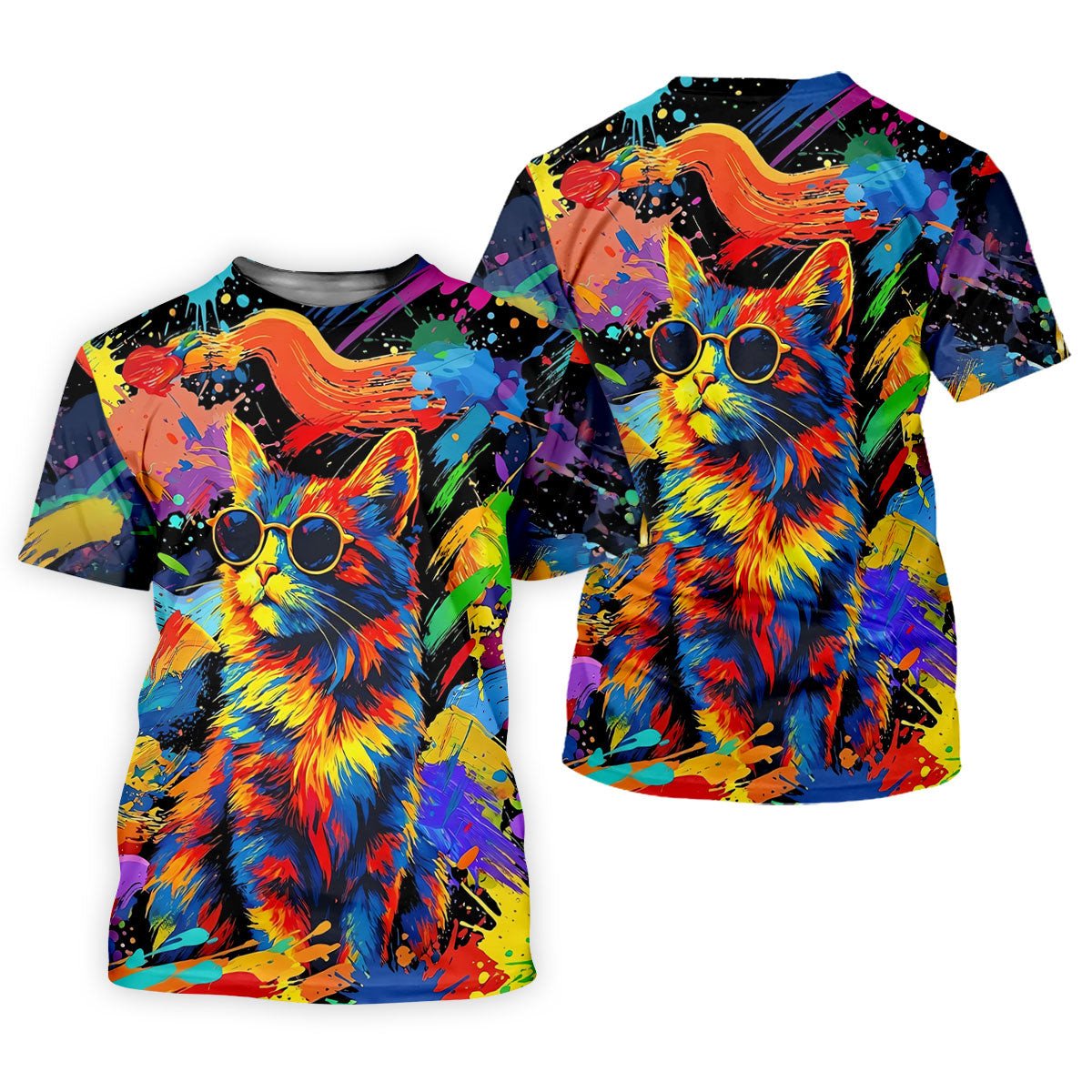 Colorful Cat Wearing Sunglasses Art Golf Shirt, Women's Golf Shirt, Hawaiian Golf Shirt SH818