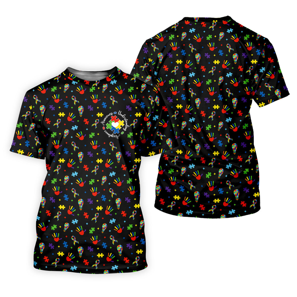 Awareness Understanding Acceptance Autism Ribbon Black Golf Shirt, Autism Awareness Colors Golf Shirts For Men SH818