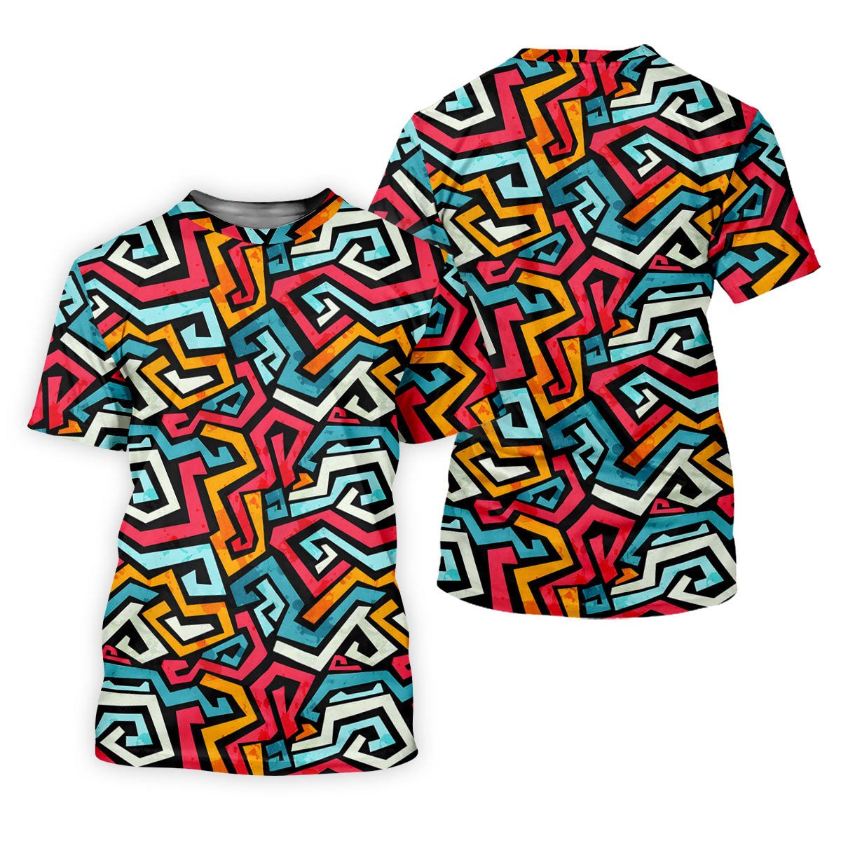 Colorful Geometric Grunge Effect Hawaiian Golf Shirt, Women's Golf Tops, Ladies Golf Shirts SH818