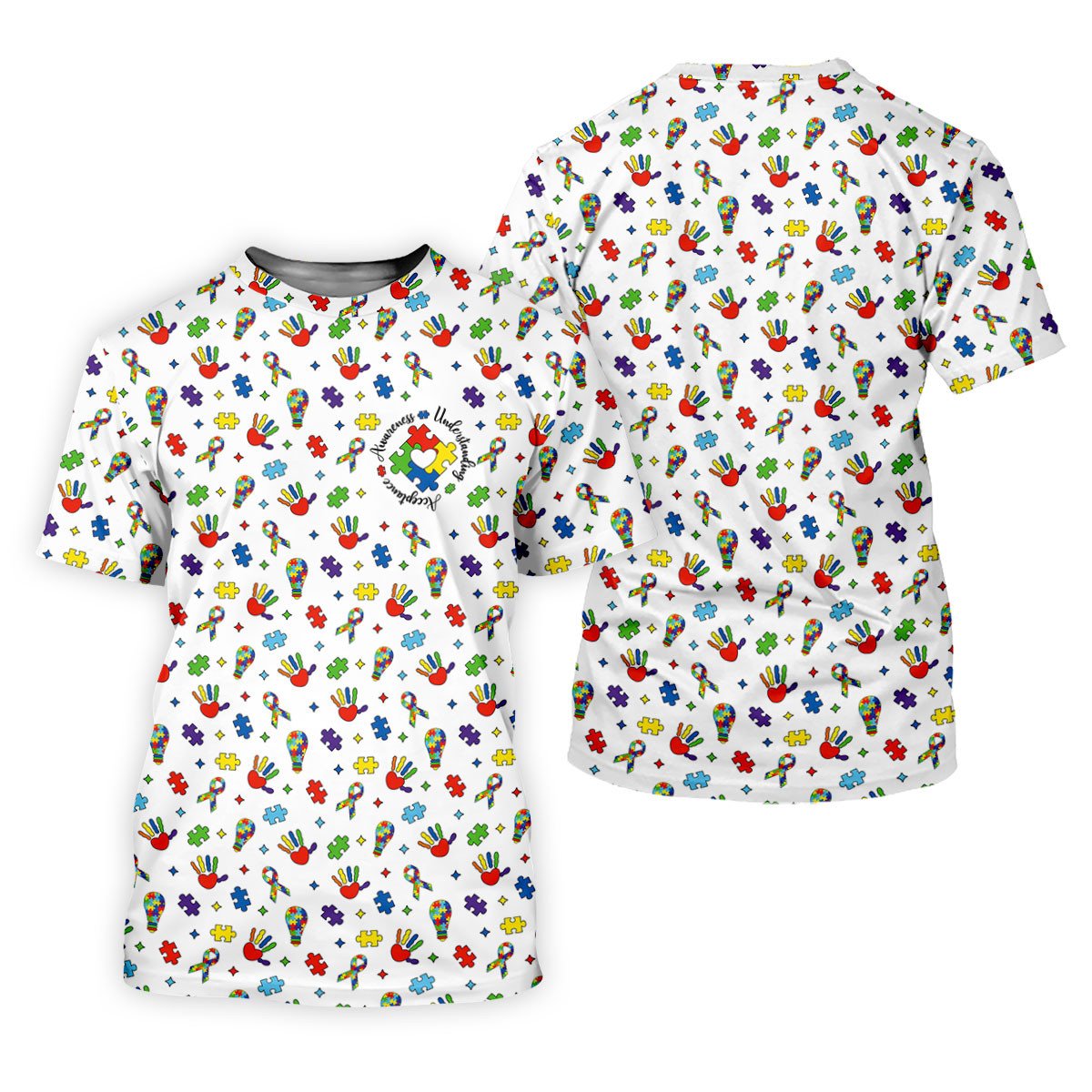 Awareness Understanding Acceptance Autism Ribbon White Golf Shirt, Autism Awareness Colors Women's Golf Tops SH818