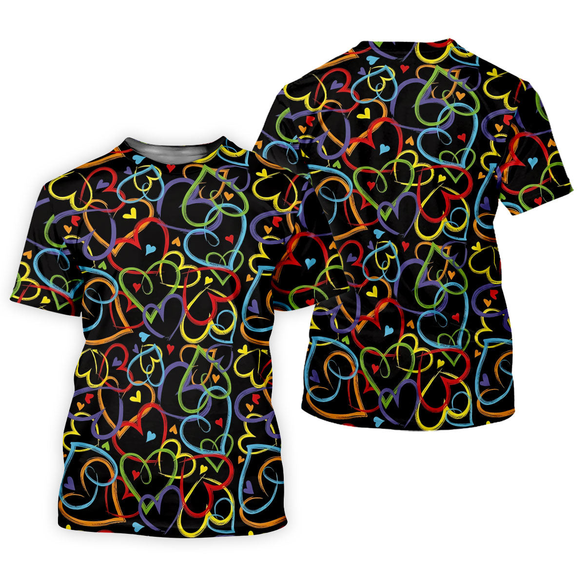 Colorful Heart Outline Pattern Golf Polo Shirt, Golf Polo Shirts For Men, Mens Golf Apparel SH818