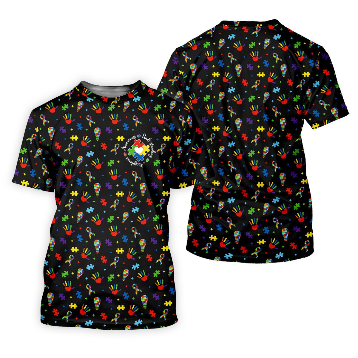 Awareness Understanding Acceptance Autism Ribbon Black Golf Shirt, Autism Awareness Colors Women's Golf Tops SH818
