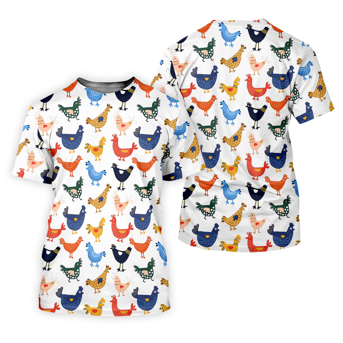 Colorful Animated Chickens White Polo Shirt Mens, Fun Golf Shirts For Men, Gift For Chicken Lover SH818