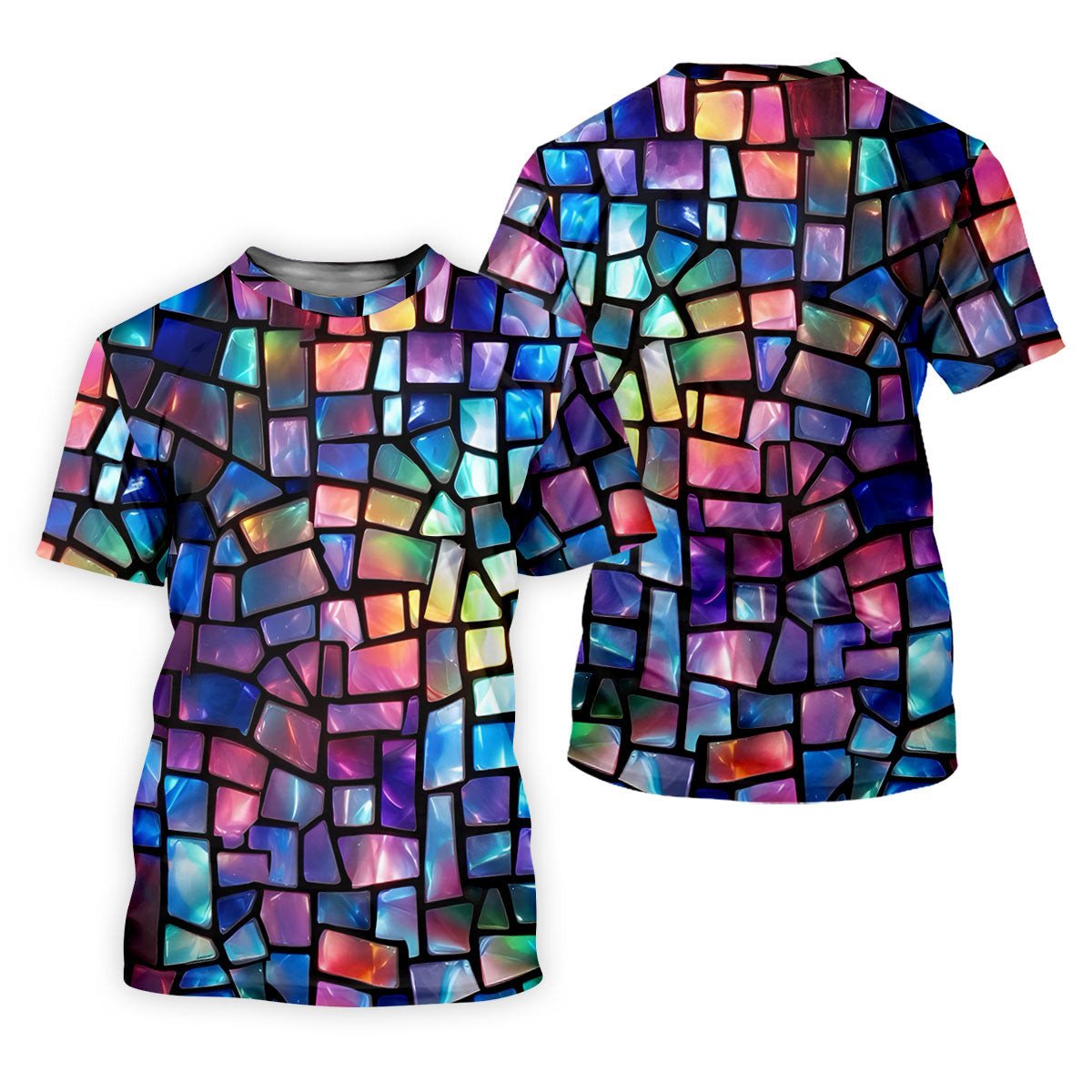 Colorful Stained Glass Mosaic Pattern Golf Shirt, Ladies Golf Shirts, Women's Golf Apparel, Performance Golf Shirt SH818