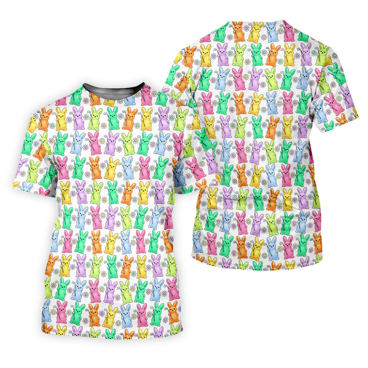 Colorful Easter Bunny White Golf Shirt, Cute Golf Outfit, Women's Golf Tops, Ladies Golf Shirts SH818