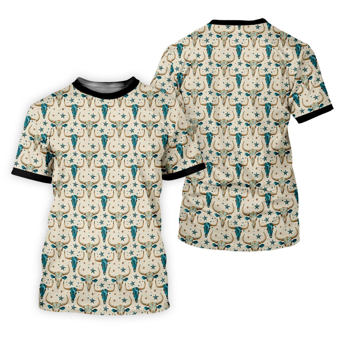 Cow Skulls Turquoise And Beige Western Theme Women Golf Top, Ladies Golf Shirts, Golf Shirt For Women SH818