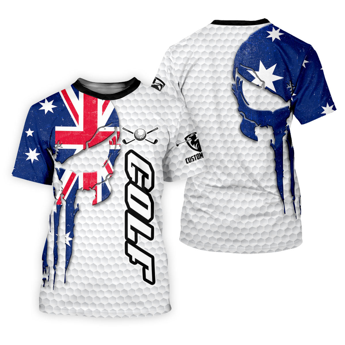 Cool Skull Golf Ball Pattern Australia Flag Print White Golf Shirt, Golf Shirt For Women SH818