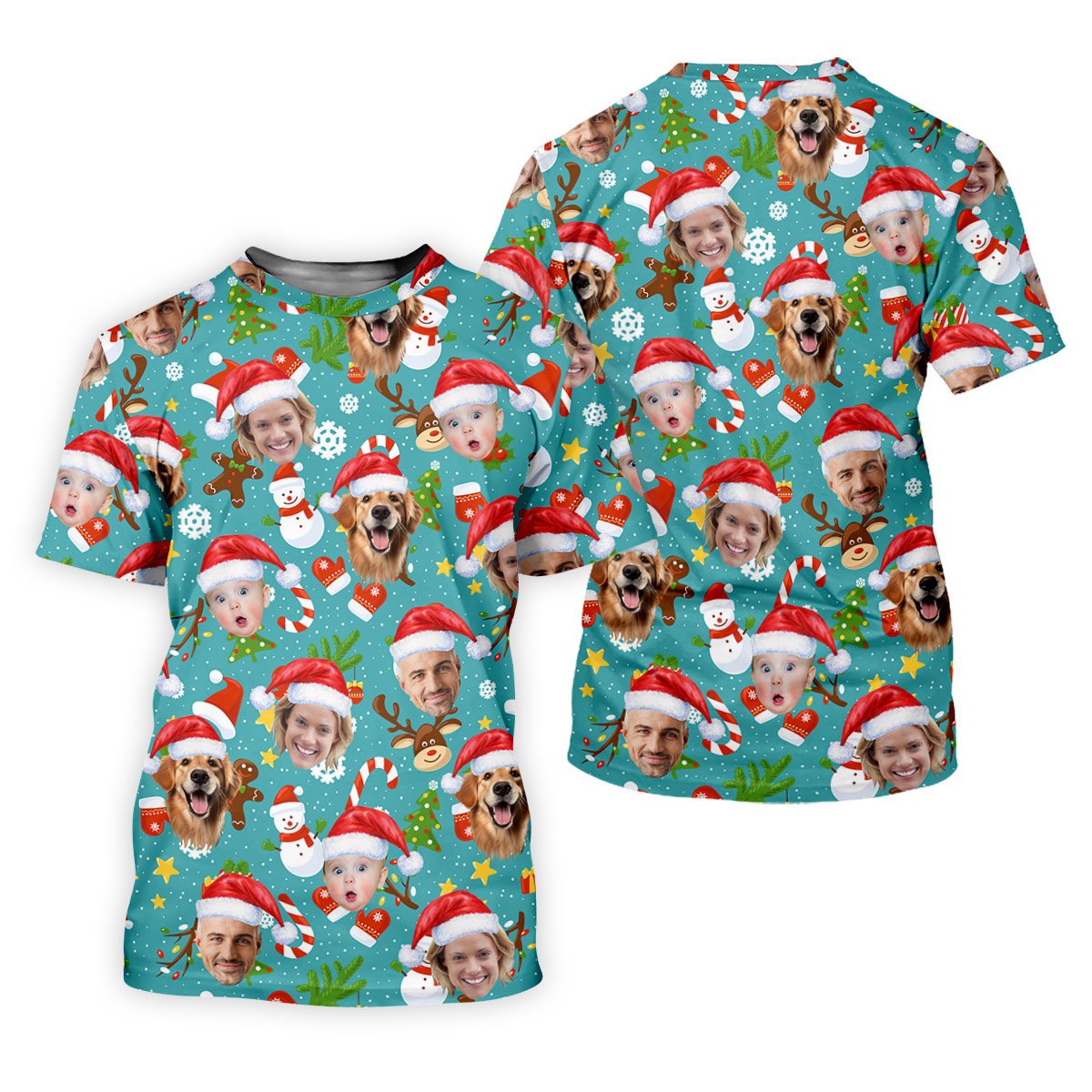 Custom Face Cute Christmas Pattern Teal Golf Shirt, Christmas Golf Shirt, Golf Gift For Men, Golf Shirts For Men SH818