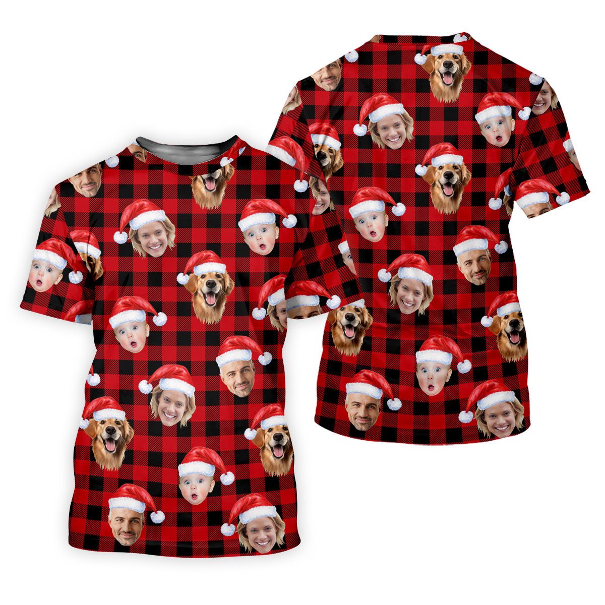 Custom Face Black And Red Checkered Christmas Golf Shirt, Ladies Golf Tops, Golf Gifts For Women SH818