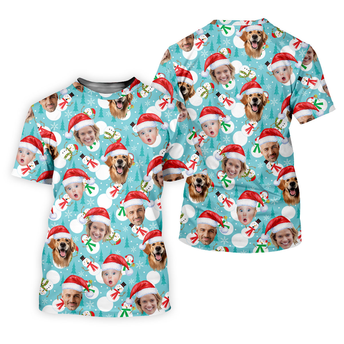 Custom Face Cute Snowman Ice Blue Christmas Golf Shirt, Golf Gift For Men, Golf Shirts For Men SH818