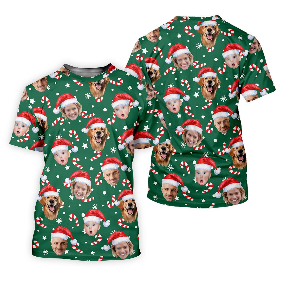 Custom Face Candy Cane Pattern Green Golf Shirt, Christmas Golf Shirt, Women's Golf Tops, Ladies Golf Shirts SH818