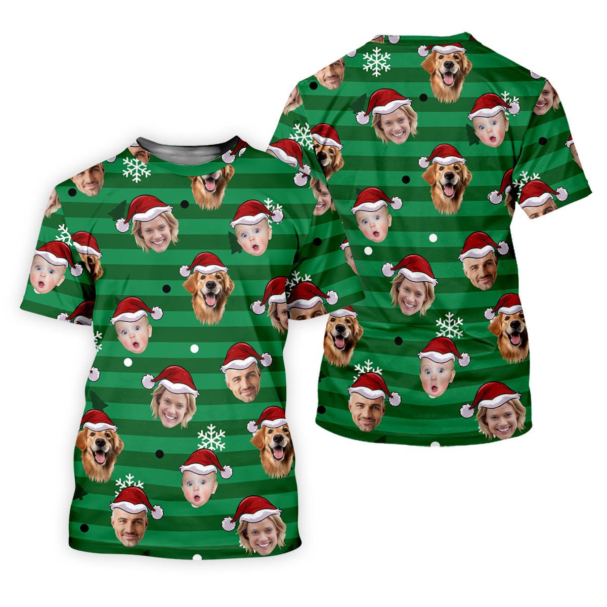 Custom Face Green Stripe Christmas Golf Shirt, Women's Golf Tops, Ladies Golf Shirts, Christmas Golf Gift SH818