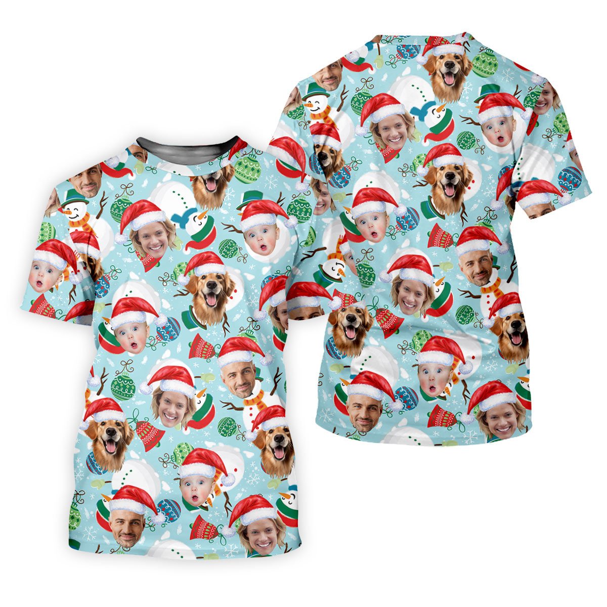 Custom Face Joyful Christmas Icy Blue Christmas Golf Shirt, Golf Gift For Men, Golf Shirts For Men SH818