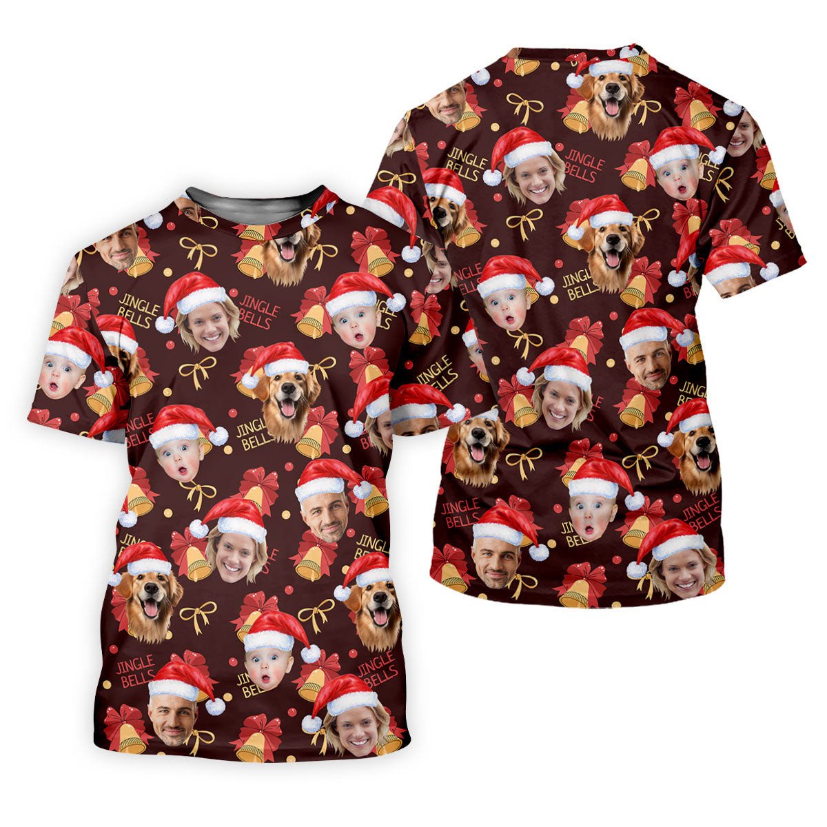 Custom Face Christmas Jingle Bells Brown Golf Shirt, Christmas Golf Shirt, Golf Shirts For Men, Golf Gift For Men SH818