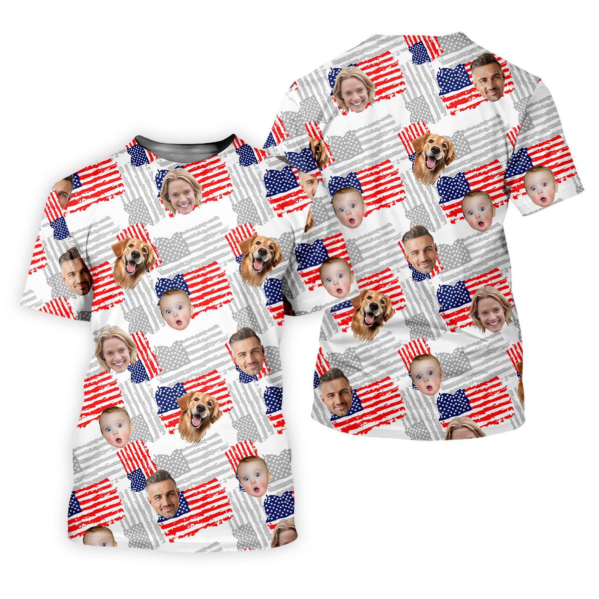 Custom American Flag Shirts With Faces, Funny 4th Of July Shirt, USA Golf Shirt, Men's Golf Polo Shirt SH818