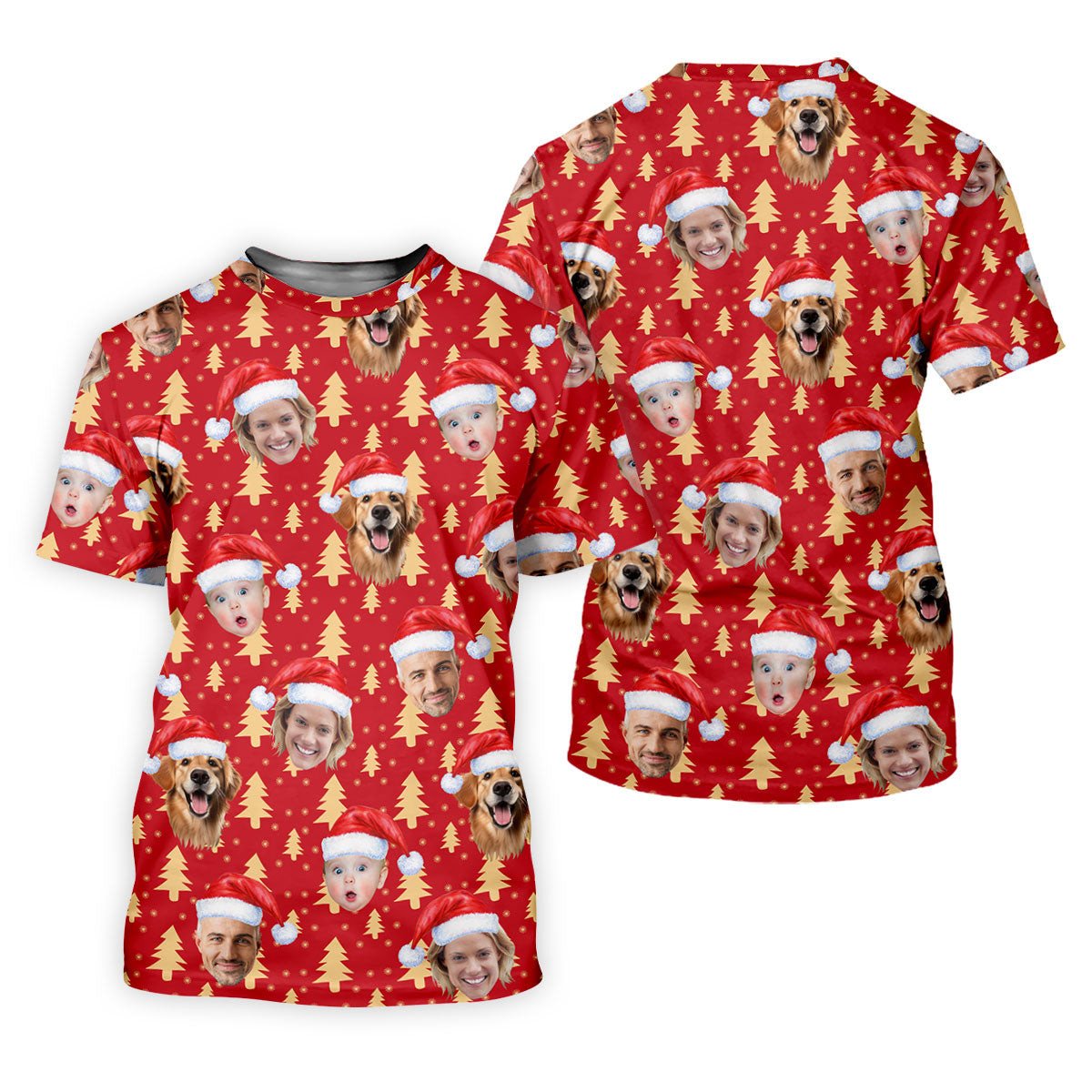 Custom Face Golden Pine Tree Red Golf Shirt, Christmas Golf Shirt, Golf Shirts For Men, Golf Gift For Men SH818