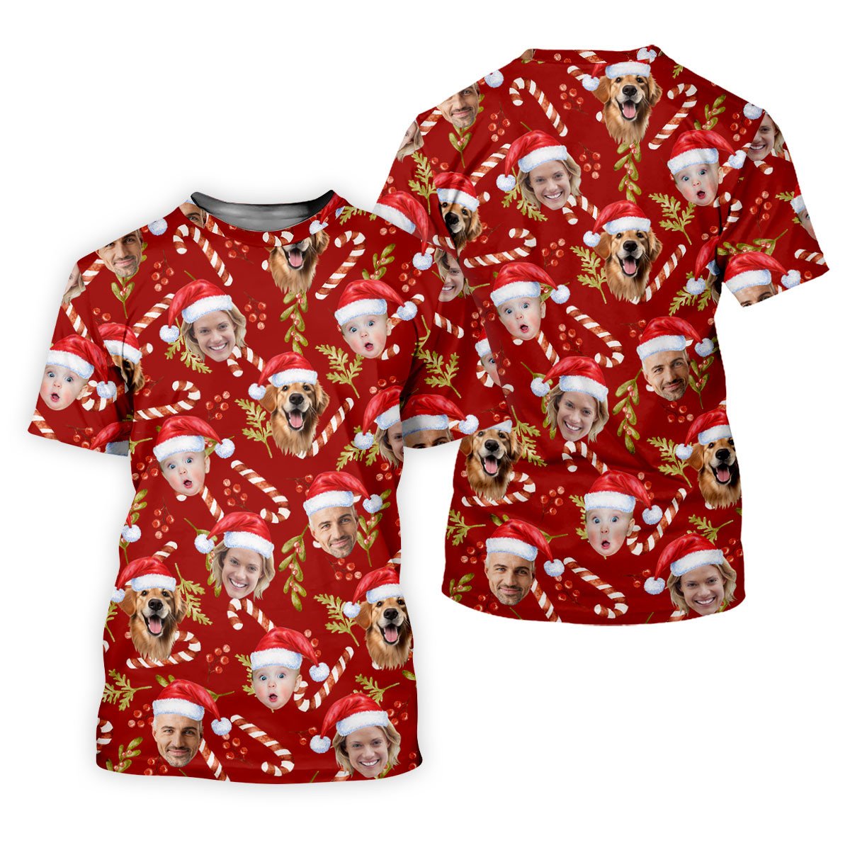 Custom Face Candy Cane And Holy Christmas Red Golf Shirt, Christmas Golf Shirt, Women's Golf Tops SH818