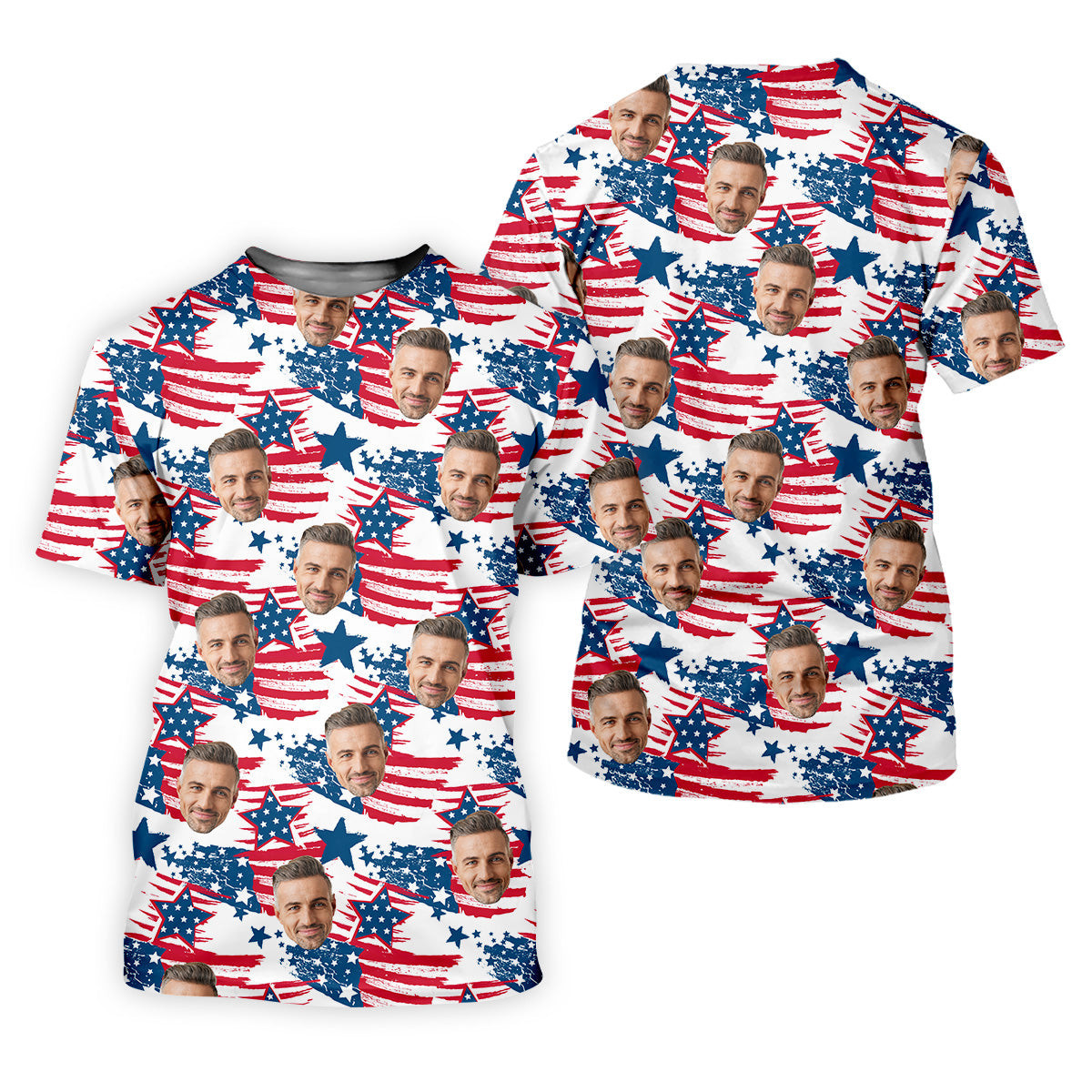 Custom America Flag Shirt With Face, Custom Face Shirt, US Patriotic Pride Unisex Tropical Hawaiian Aloha Shirt, Summer Vacation SH818