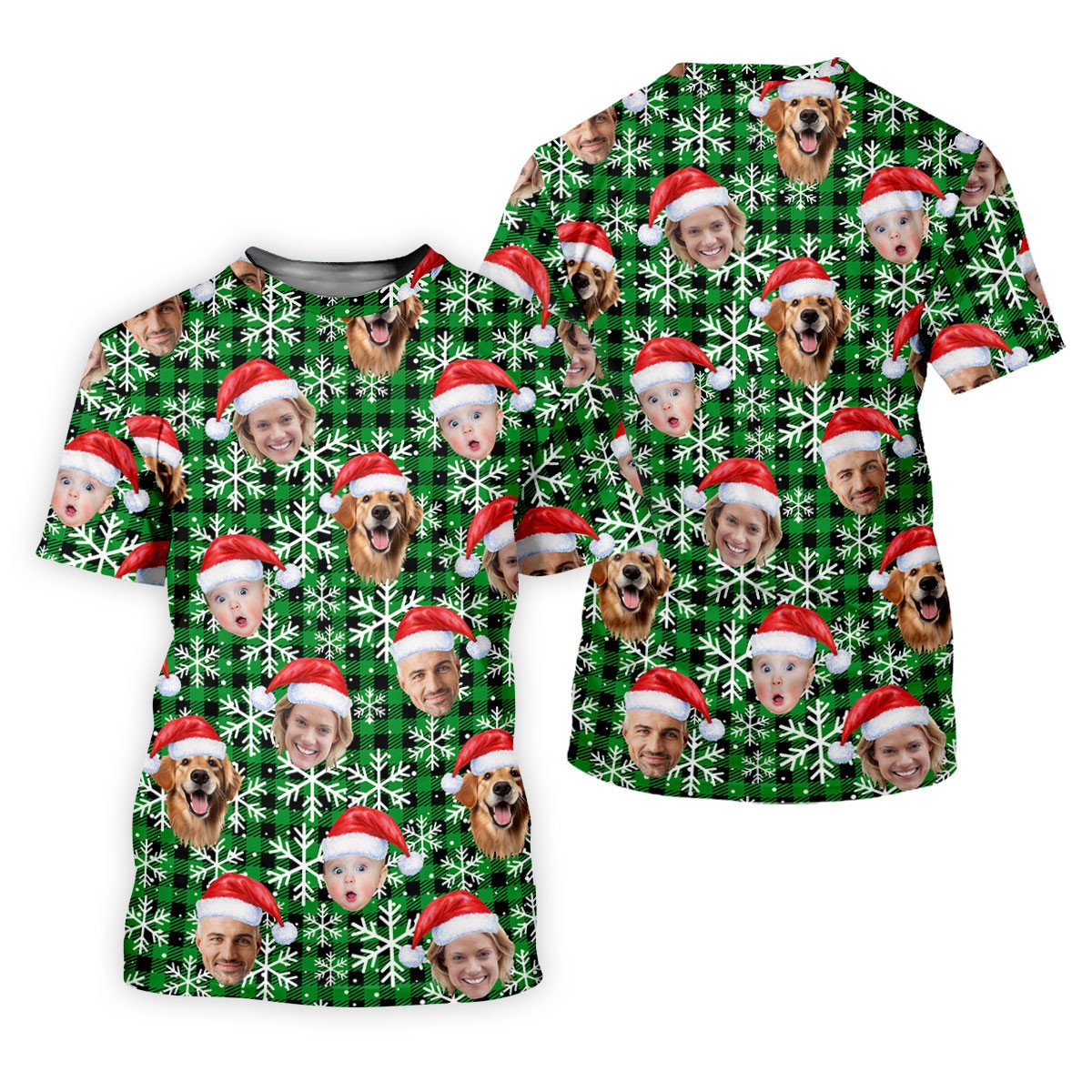 Custom Face Green And Black Checkered Christmas Golf Shirt, Golf Gift For Men, Golf Shirts For Men SH818