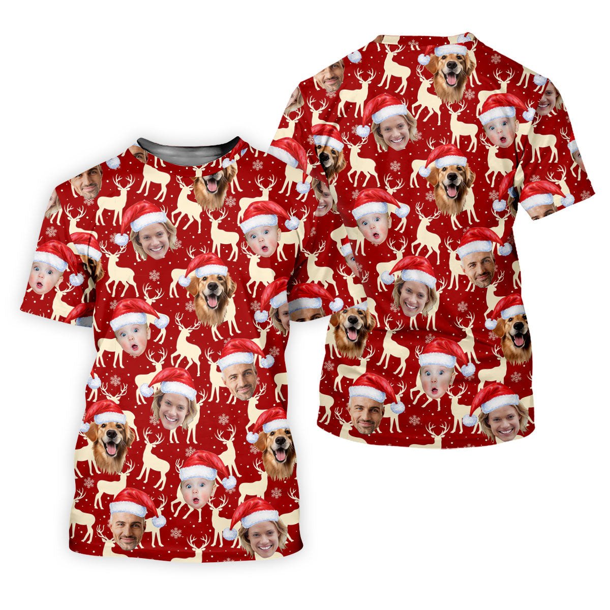 Custom Face Reindeer Pattern Beige And Red Christmas Golf Shirt, Ladies Golf Shirts, Golf Gifts For Women SH818