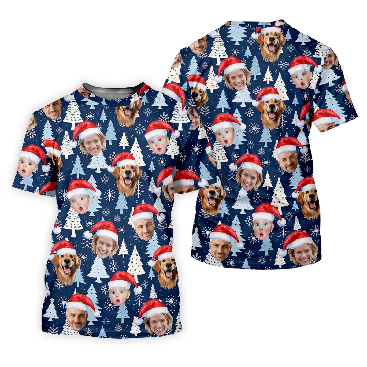 Custom Face Pine Tree Pattern White And Navy Christmas Golf Shirt, Golf Shirts For Men, Golf Gift For Men SH818