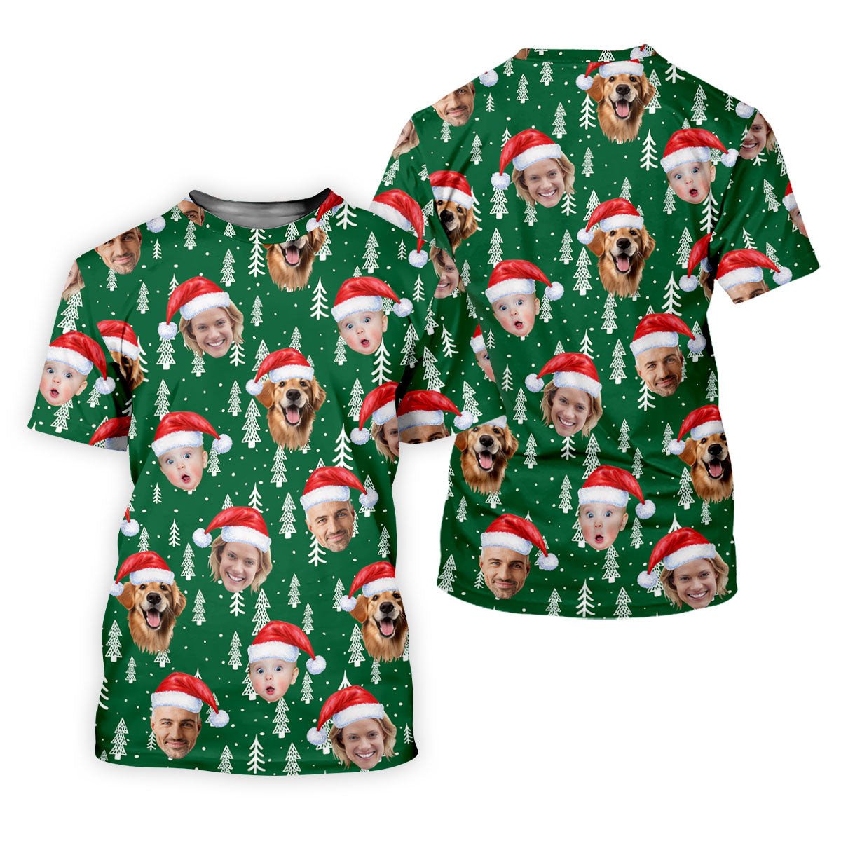 Custom Face Snow Pine Tree Green Golf Shirt, Christmas Golf Shirt, Polo Shirts For Men, Golf Gift For Men SH818