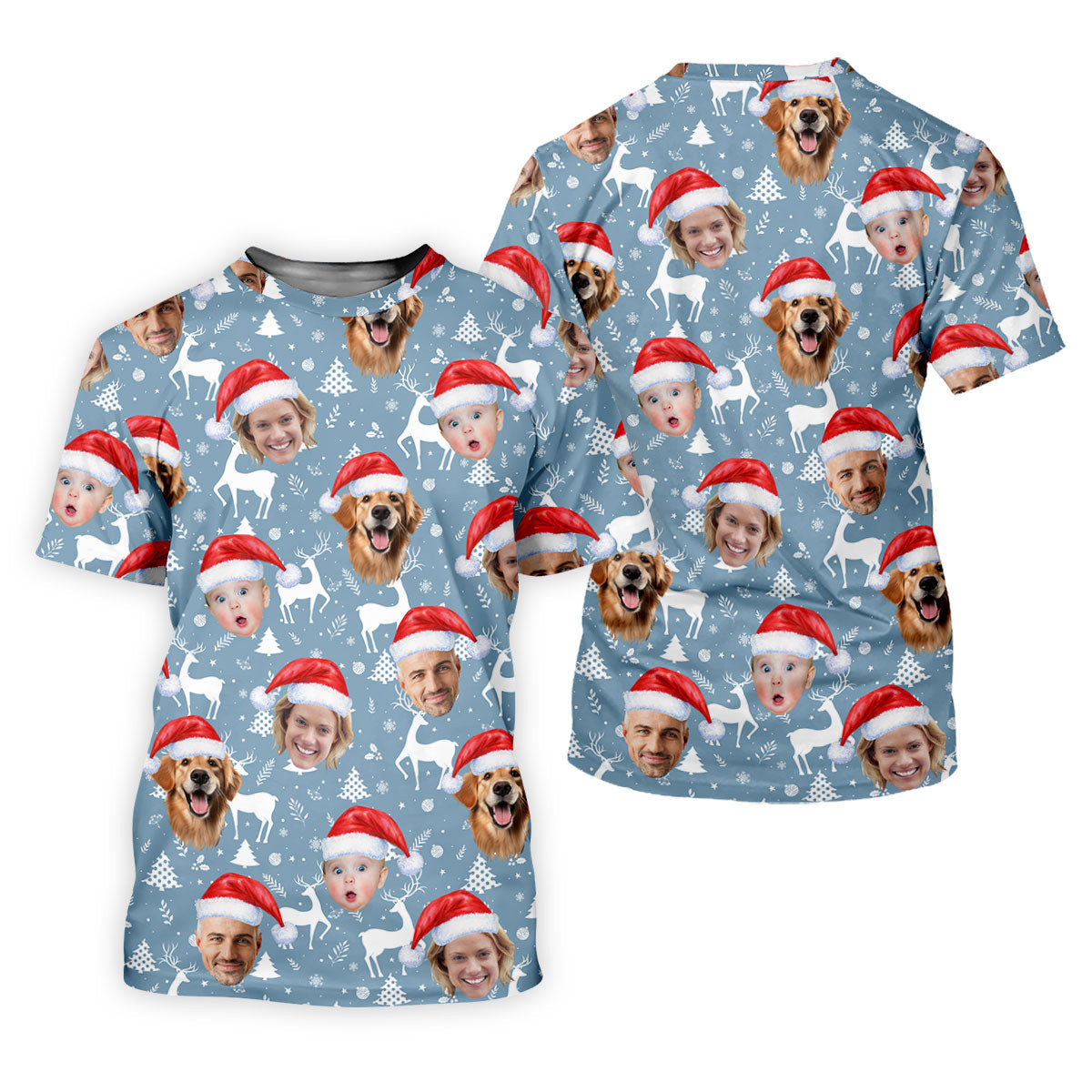 Custom Face Reindeer Pattern Ice Blue Christmas Golf Shirt, Polo Shirts For Men, Golf Gift For Men SH818