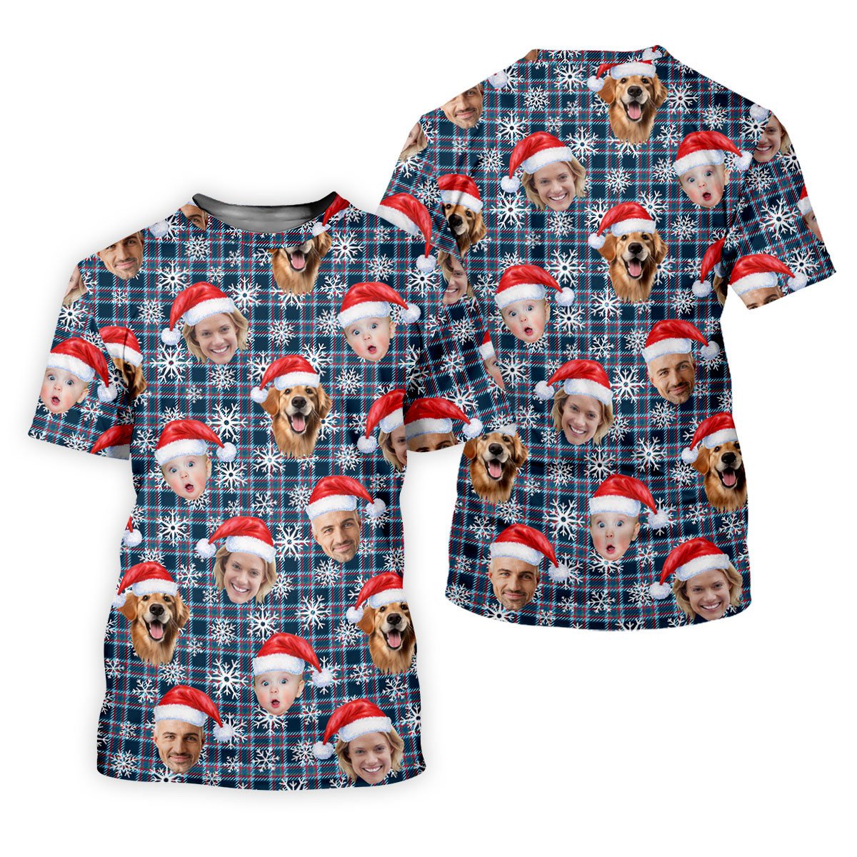 Custom Face Red And Blue Plaid Snowflakes Print Christmas Golf Shirt, Golf Gift For Men, Golf Shirts For Men SH818