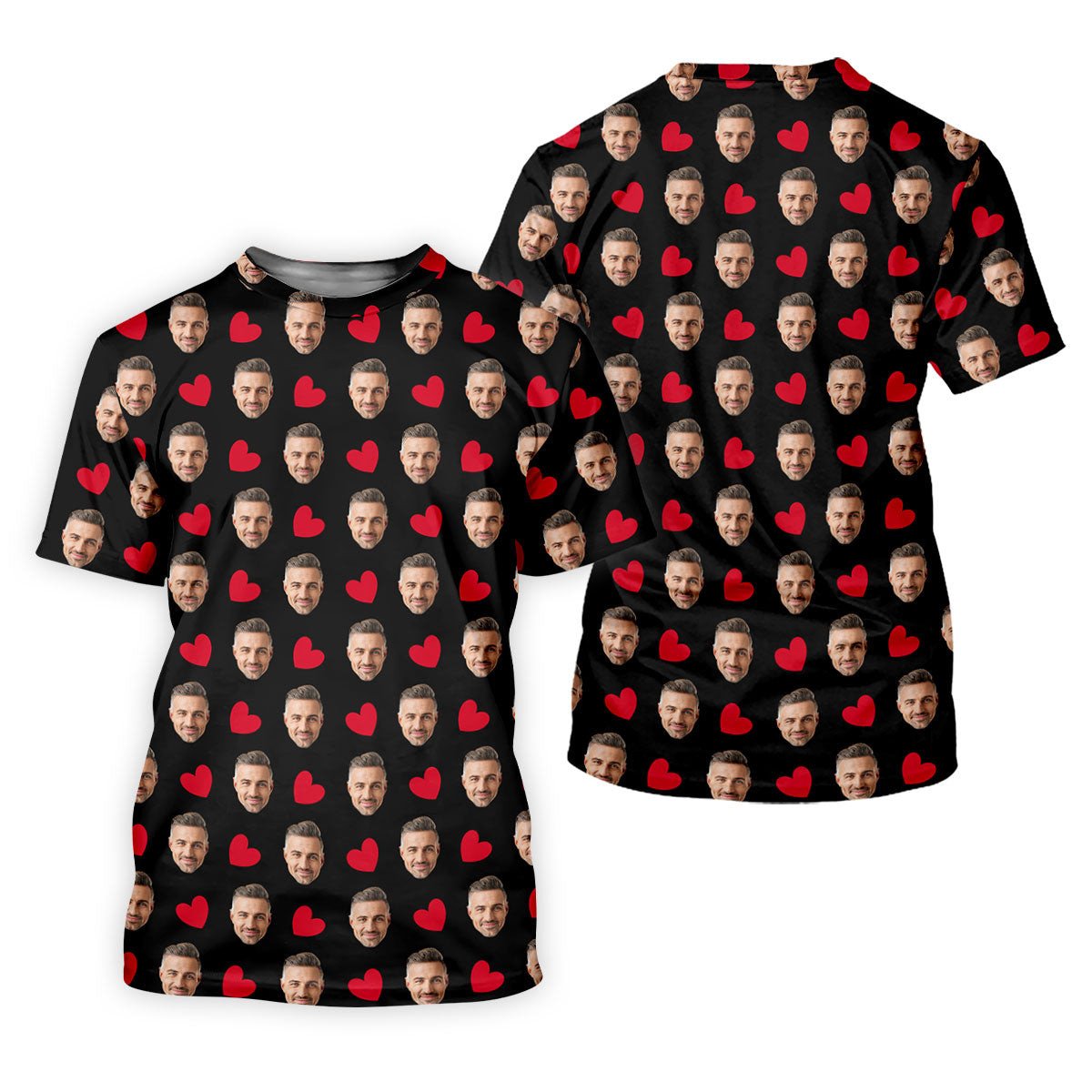 Custom Face Red Heart Pattern Black Golf Shirt, Cute Golf Outfit, Polo Shirts For Men, Golf Gift For Men SH818