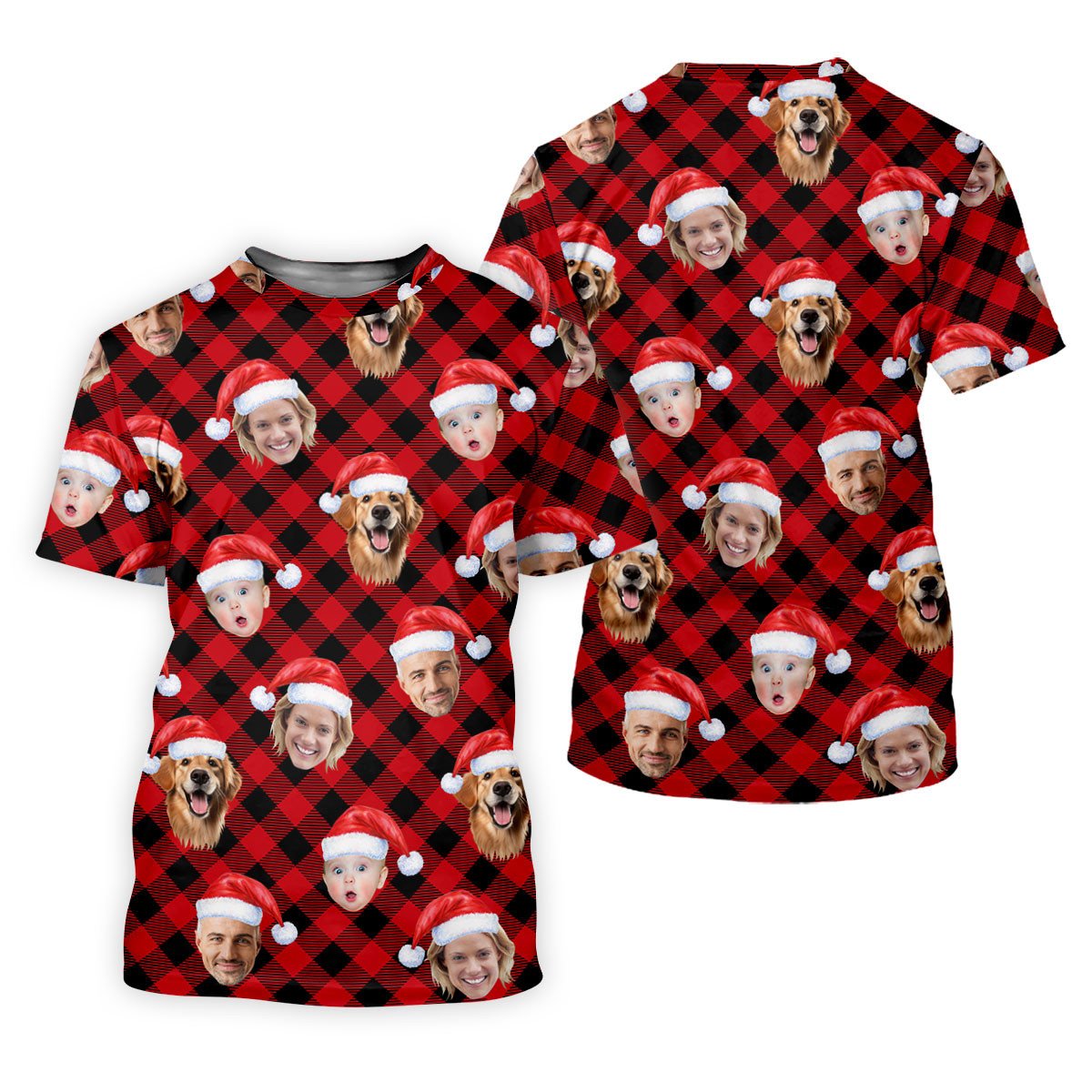 Custom Face Red And Black Checkered Christmas Golf Shirt, Polo Shirts For Men, Golf Gift For Men SH818
