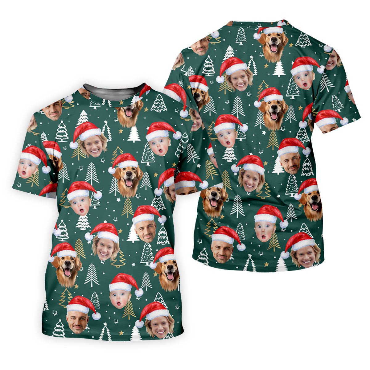 Custom Face Pine Tree Pattern Dark Green Christmas Golf Shirt, Golf Shirts For Men, Golf Gift For Men SH818