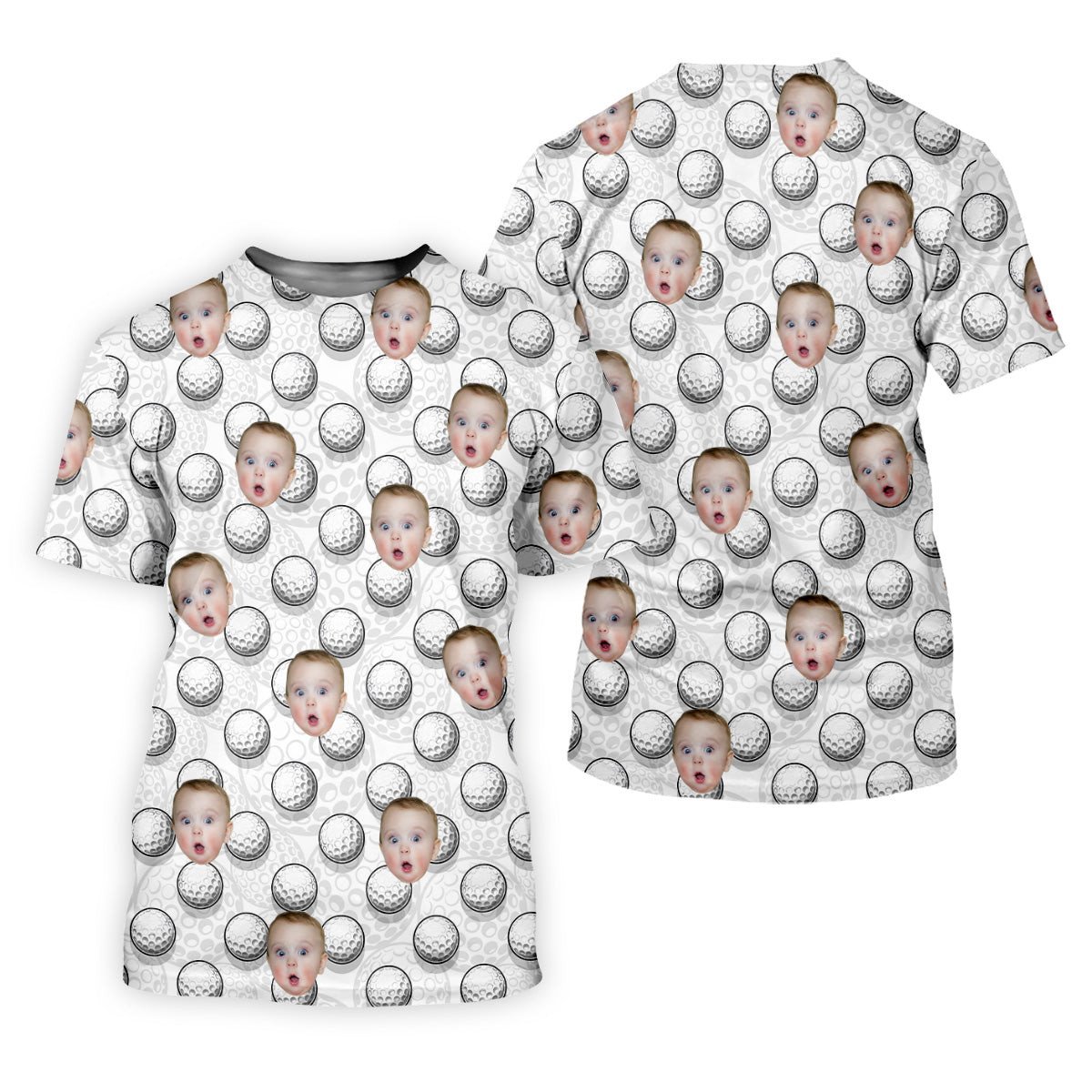 Custom Face Kids Photo, Golf Ball Pattern Funny Golf Polo Shirt, Christmas Golf Gift SH818
