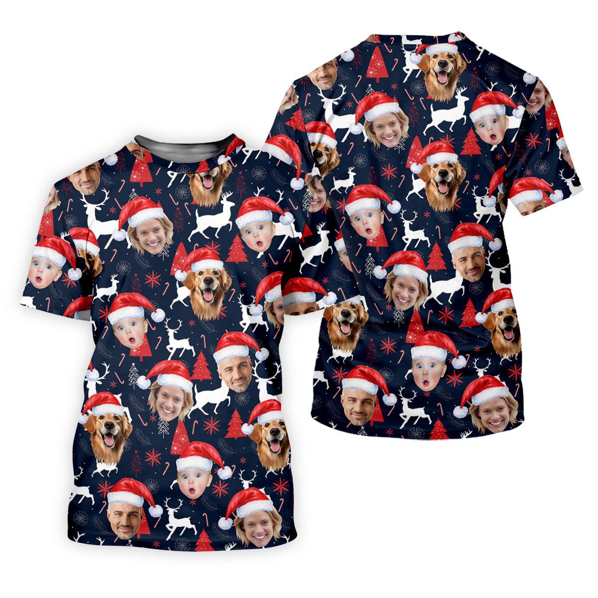 Custom Face Red And Navy Seamless Pattern Christmas Golf Shirt, Ladies Golf Shirts, Golf Gifts For Women SH818