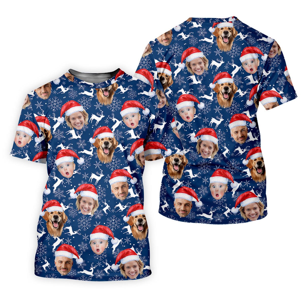 Custom Face Reindeer Pattern Navy Golf Shirt, Christmas Golf Shirt, Women's Golf Tops, Golf Gift For Ladies SH818
