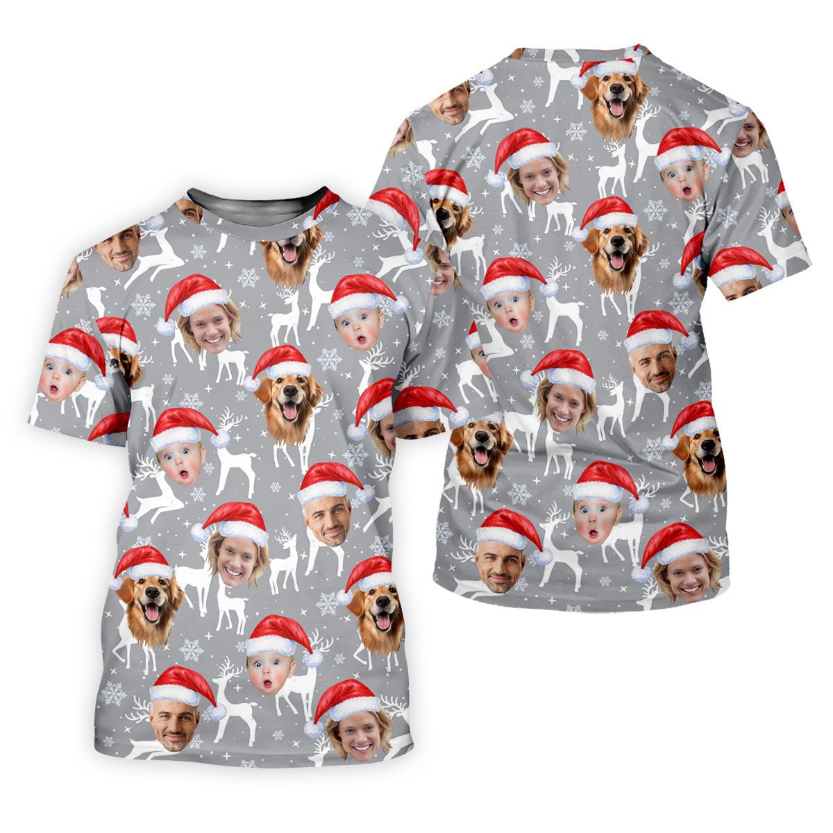 Custom Face Snow Reindeer Grey Golf Shirt, Christmas Golf Shirt, Ladies Golf Shirts, Golf Gifts For Women SH818