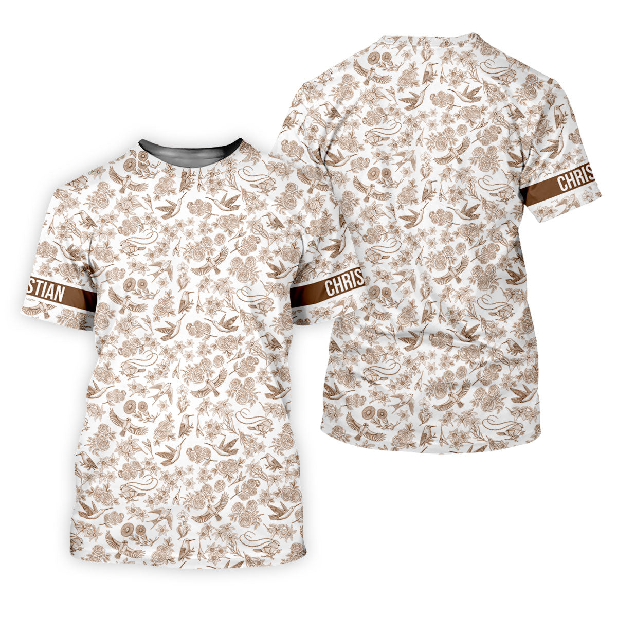 Custom Name Toile de Jouy Birds And Flowers Brown Golf Shirt, Women Golf Top, Ladies Golf Polos SH818