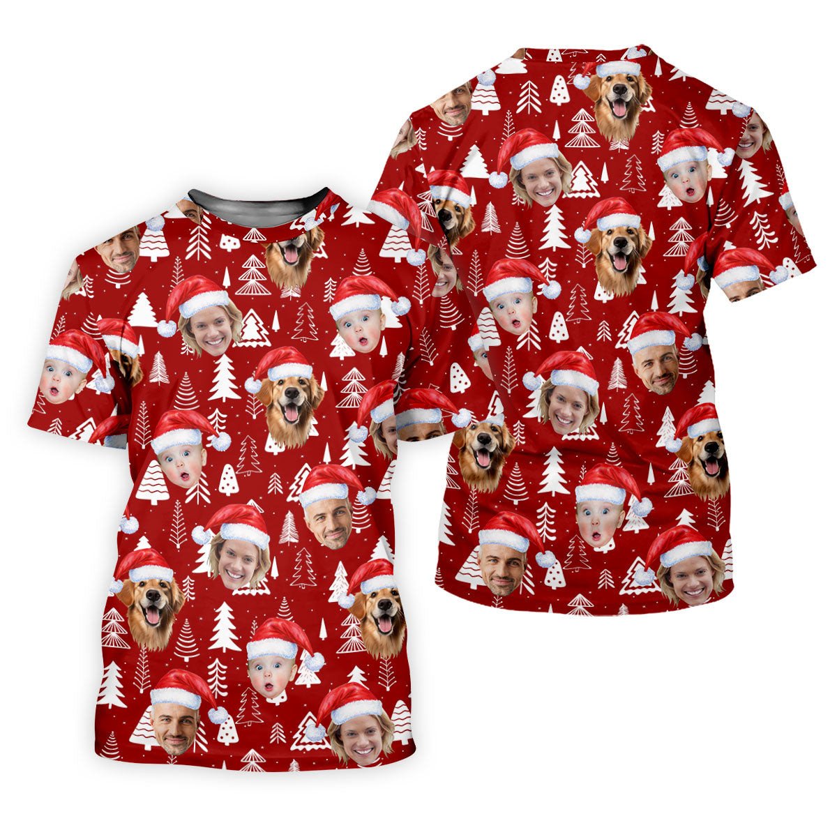 Custom Face Snow Pine Tree Red Golf Shirt, Christmas Golf Shirt, Polo Shirts For Men, Golf Gift For Men SH818