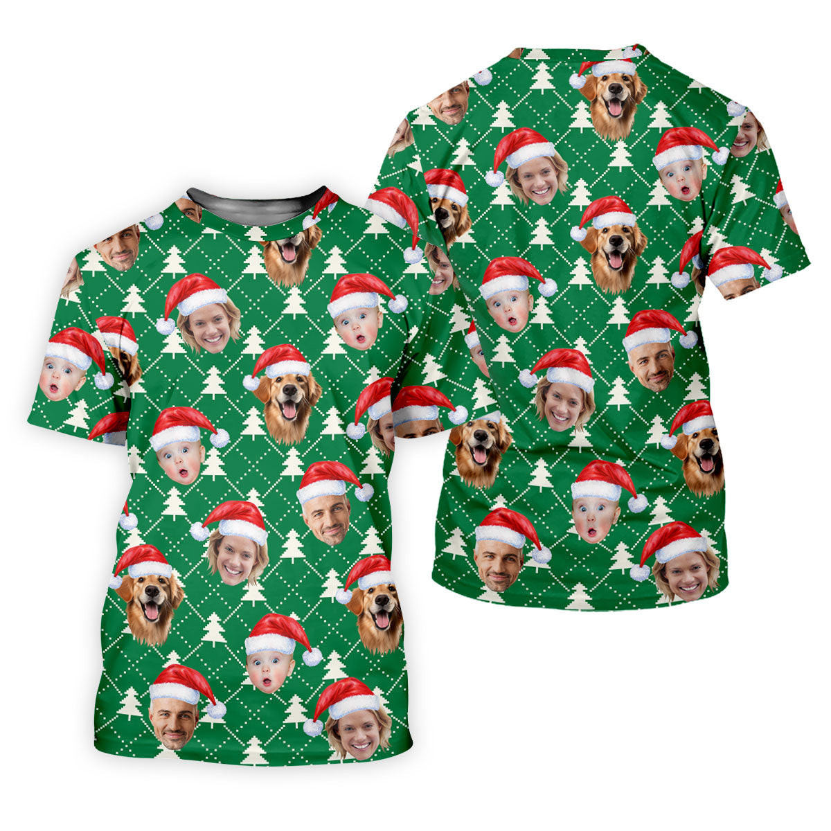 Custom Face Snow Pine Tree White Dotted Christmas Golf Shirt, Golf Shirts For Men, Golf Gift For Men SH818