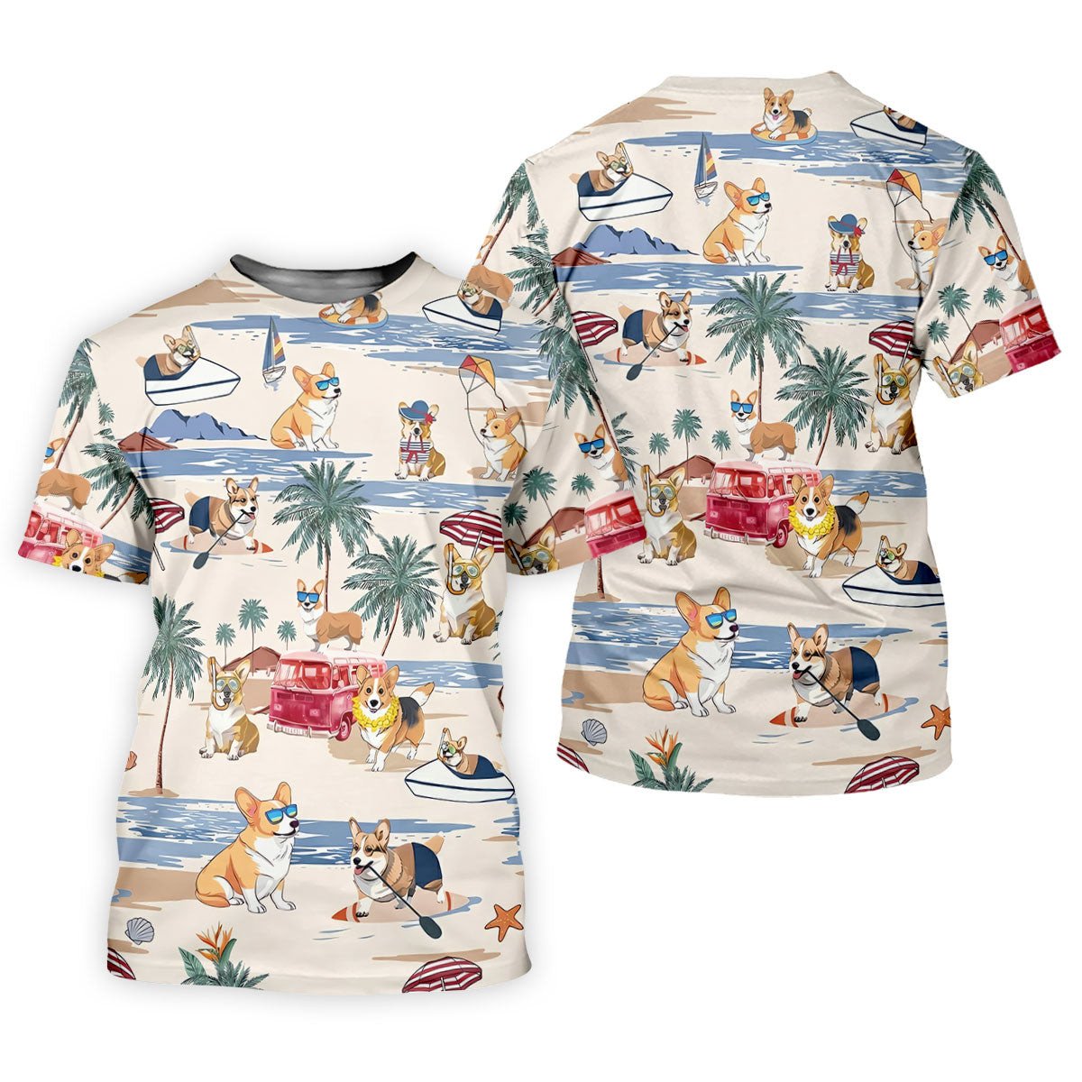 Cute Corgi Beach Vacation Tropical Golf Polo Shirt, Golf Shirts For Women, Women's Golf Apparel SH818