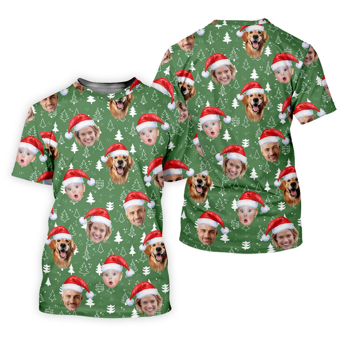 Custom Face Xmas Pine Tree Green Golf Shirt, Christmas Golf Shirt, Golf Gift For Men, Golf Shirts For Men SH818