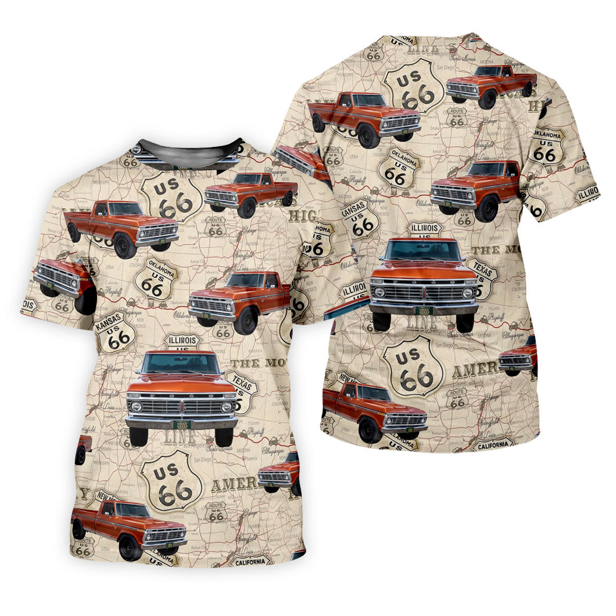Custom Photo Truck Golf Shirt, Vintage Pickup Route 66 Map Pattern, Golf Shirt For Women SH818