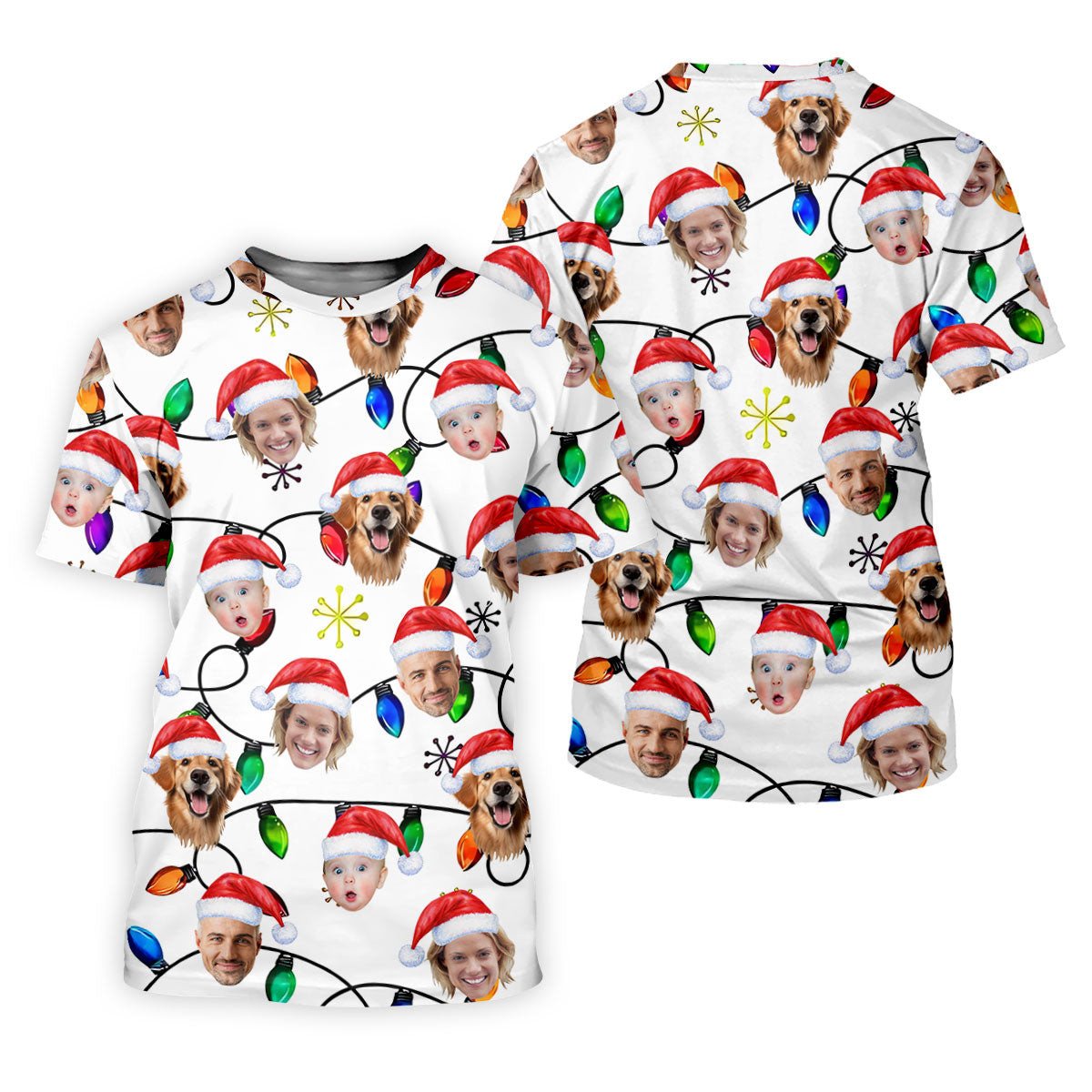 Custom Family Portrait Christmas Lights Pattern Women Golf Top, Christmas Golf Shirt, Ladies Golf Tops SH818