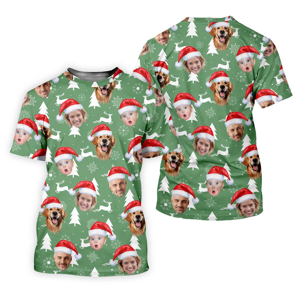 Custom Face Snow Reindeer Sage Green Golf Shirt, Christmas Golf Shirt, Golf Gift For Men, Golf Shirts For Men SH818