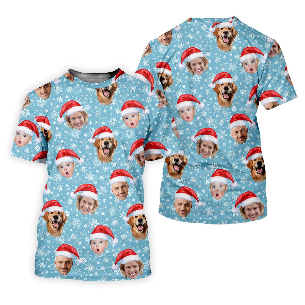 Custom Face Snowflakes Print Ice Blue Christmas Golf Shirt, Golf Gift For Men, Golf Shirts For Men SH818