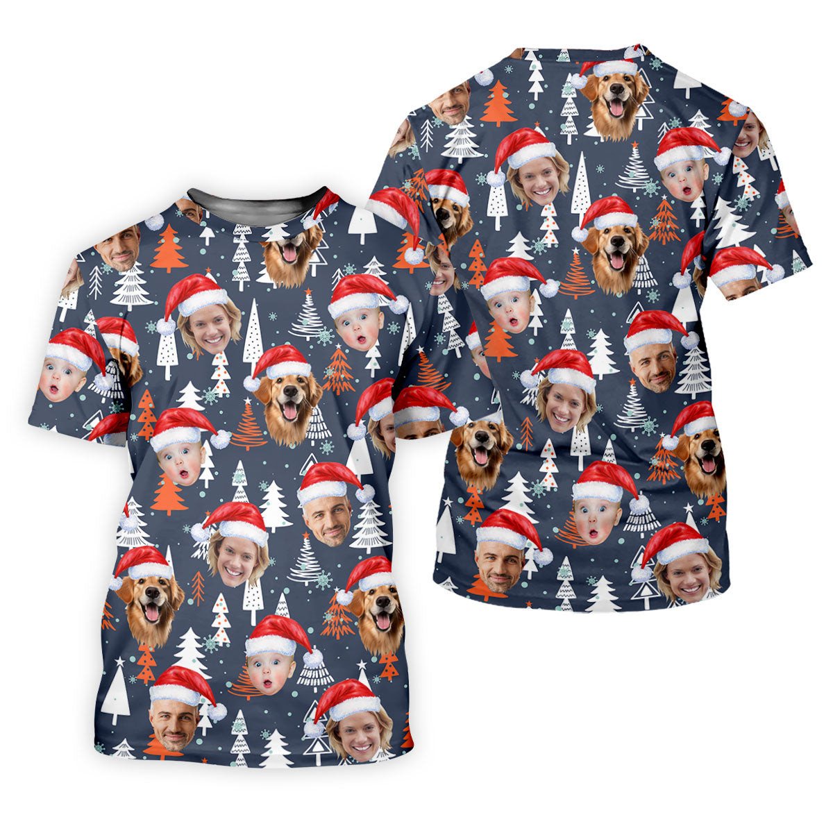 Custom Face White And Orange Xmas Pine Tree Christmas Golf Shirt, Ladies Golf Tops, Golf Gifts For Women SH818