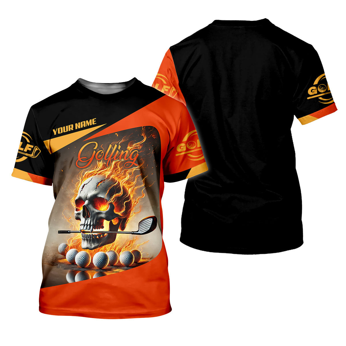 Custom Flame Skull Golf Polo Shirt, Golfing Apparel, Mens Golf Gift, Funny Golf Shirt SH818