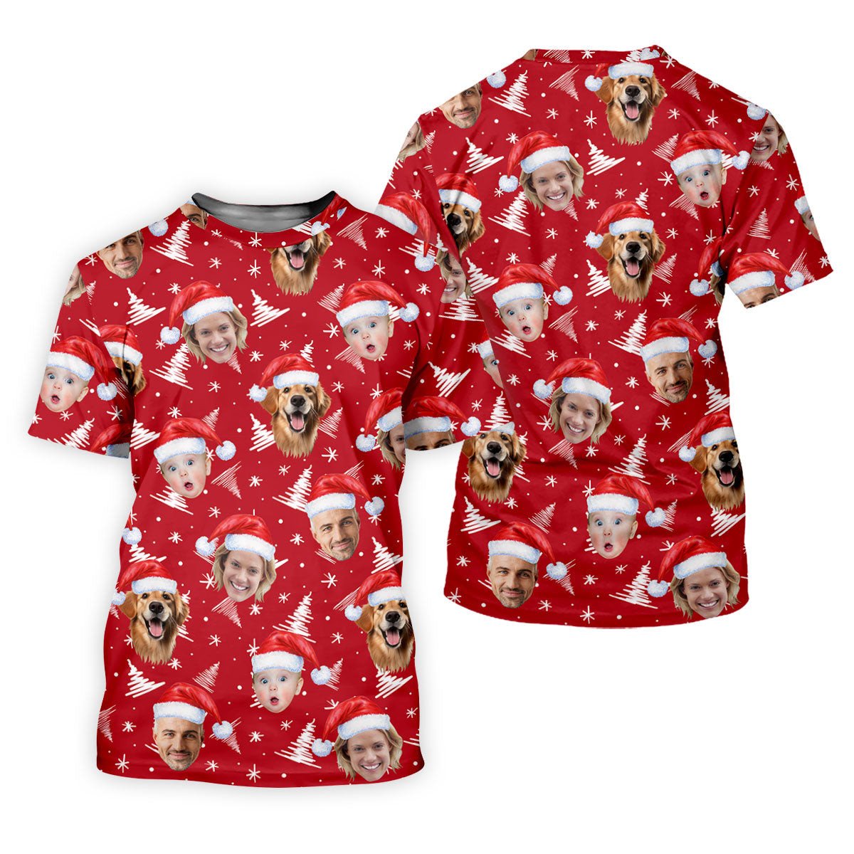 Custom Face Snow Pine Tree Red Golf Shirt, Christmas Golf Shirt, Golf Shirts For Men, Golf Gift For Men SH818