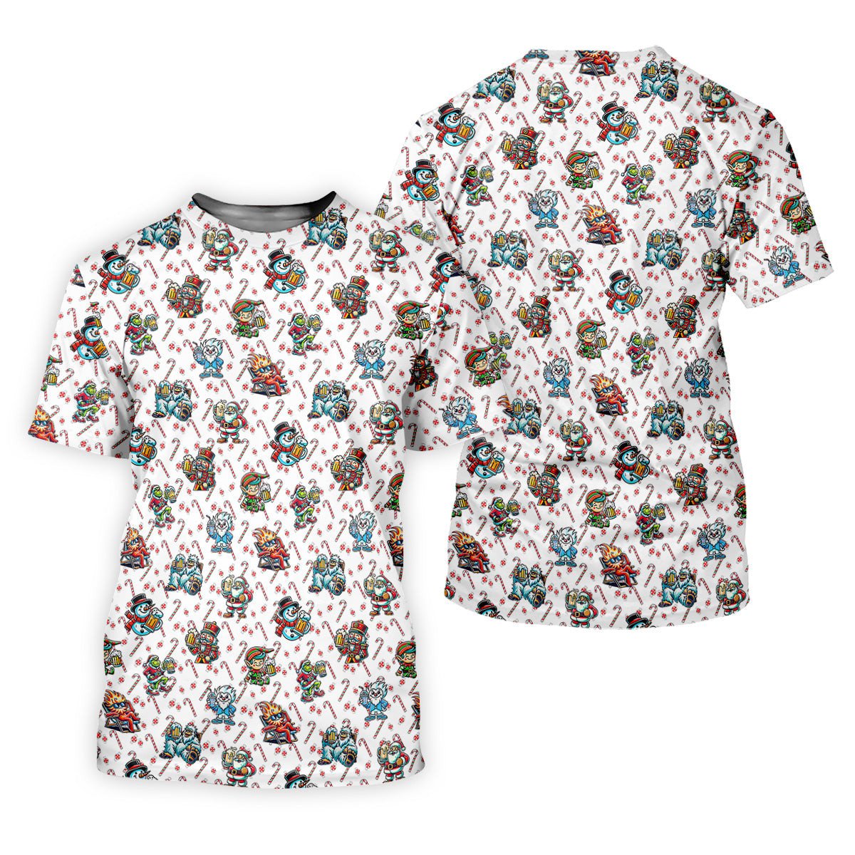 Christmas Character Beer Candy Cane Pattern Golf Tops For Men, Christmas Golf Shirt, Polo Shirts For Men SH818